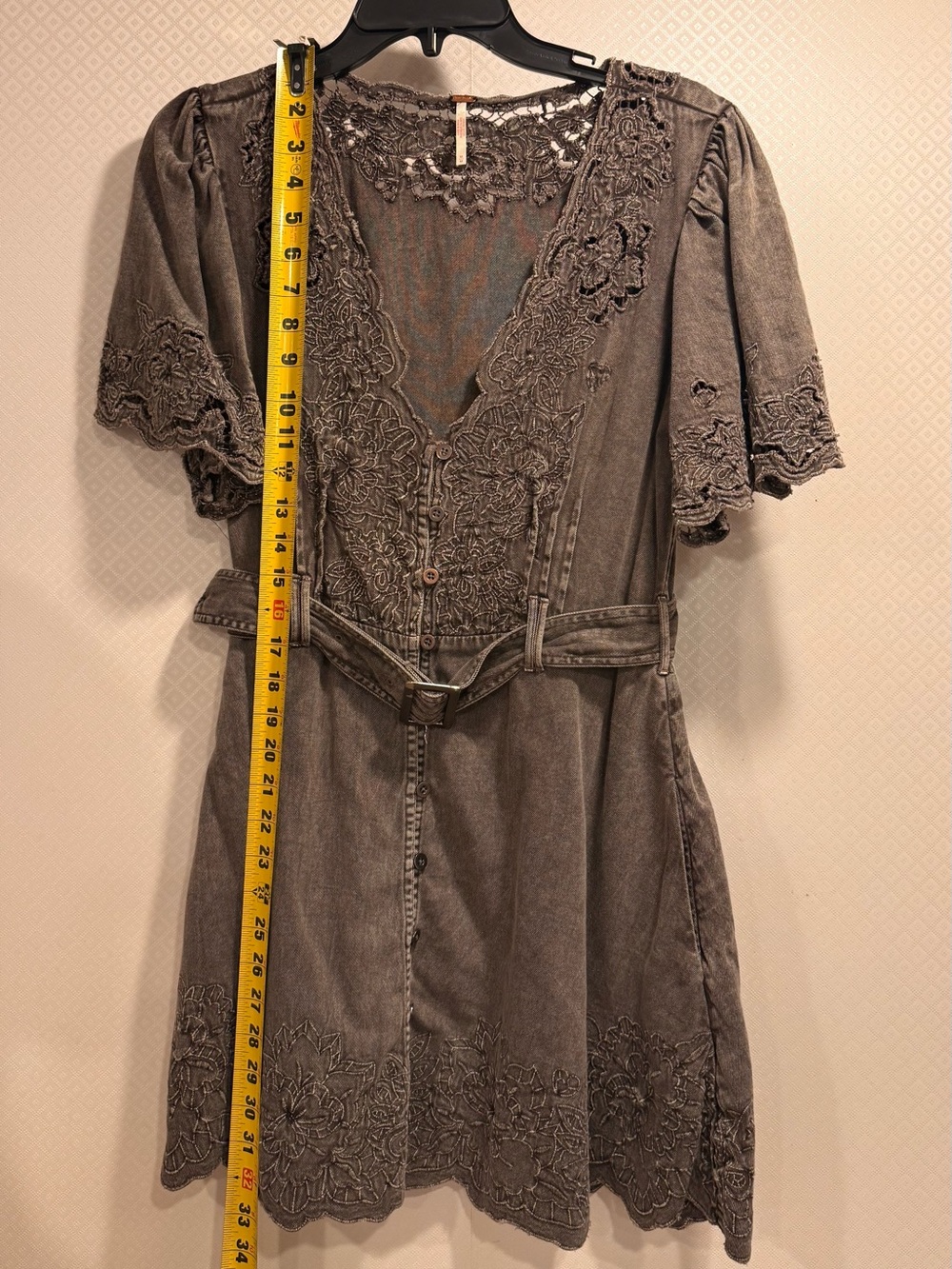 Free People Florian Mini Dress Brown Lace Trim Size M - Picture 9 of 14